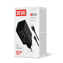 Зарядний пристрій мережевий USB + кабель Type-C 2,4A 10W чорний ColorWay CW-CHS012CC-BK, фото 5