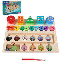 Дерев'яна дошка із геометричними пірамідами, сортером-цифрами та магнітним лабіринтом арт. C 65680