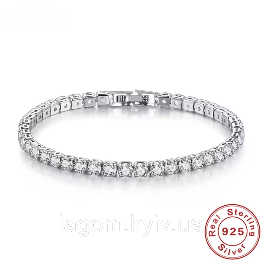 Срібний браслет DIAMOND 925 проба жіночий блискучий браслетик 18 см