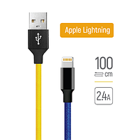 Кабель USB Lightning ColorWay CW-CBUL052-BLY 2,4A 1м синій/жовтий, фото 3