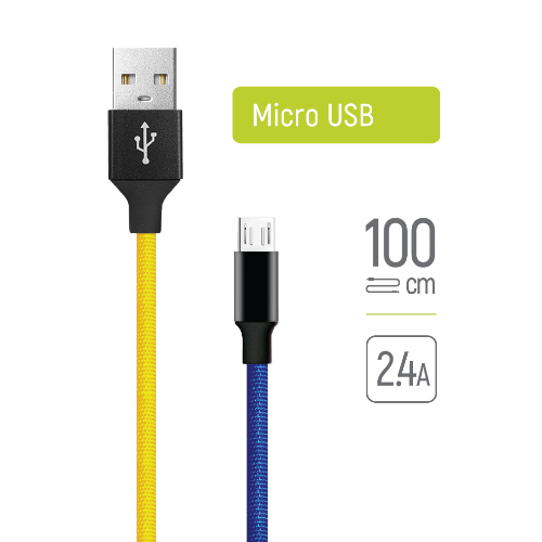 Кабель USB MicroUSB ColorWay CW-CBUM052-BLY 2,4A 1м синій/жовтий, фото 1