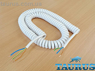 Кабель спіральний білий ThermoPulse White 0.75m, із заземленням/розтягнення до 4.5 м Мідь 3х0.75; до 2000W