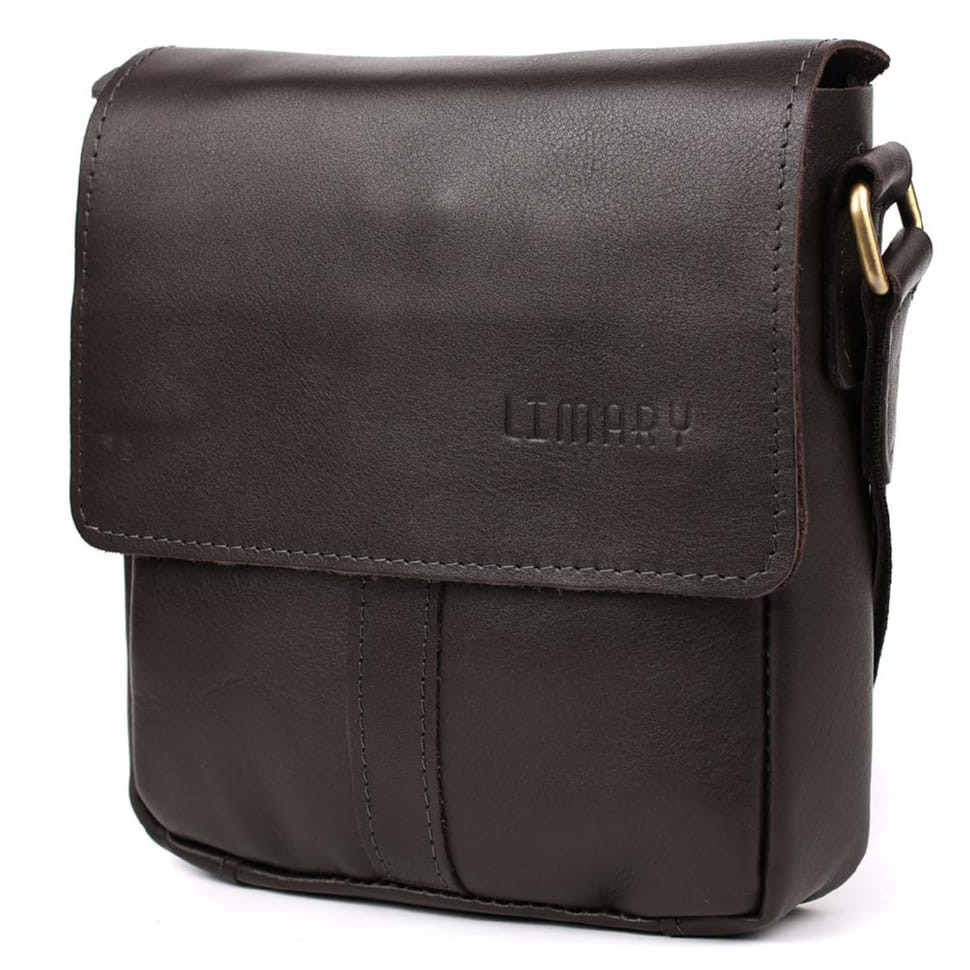 Чоловіча шкіряна сумка через плече компактний месенджер із натуральної шкіри коричнева 22*18*5 см, фото 1