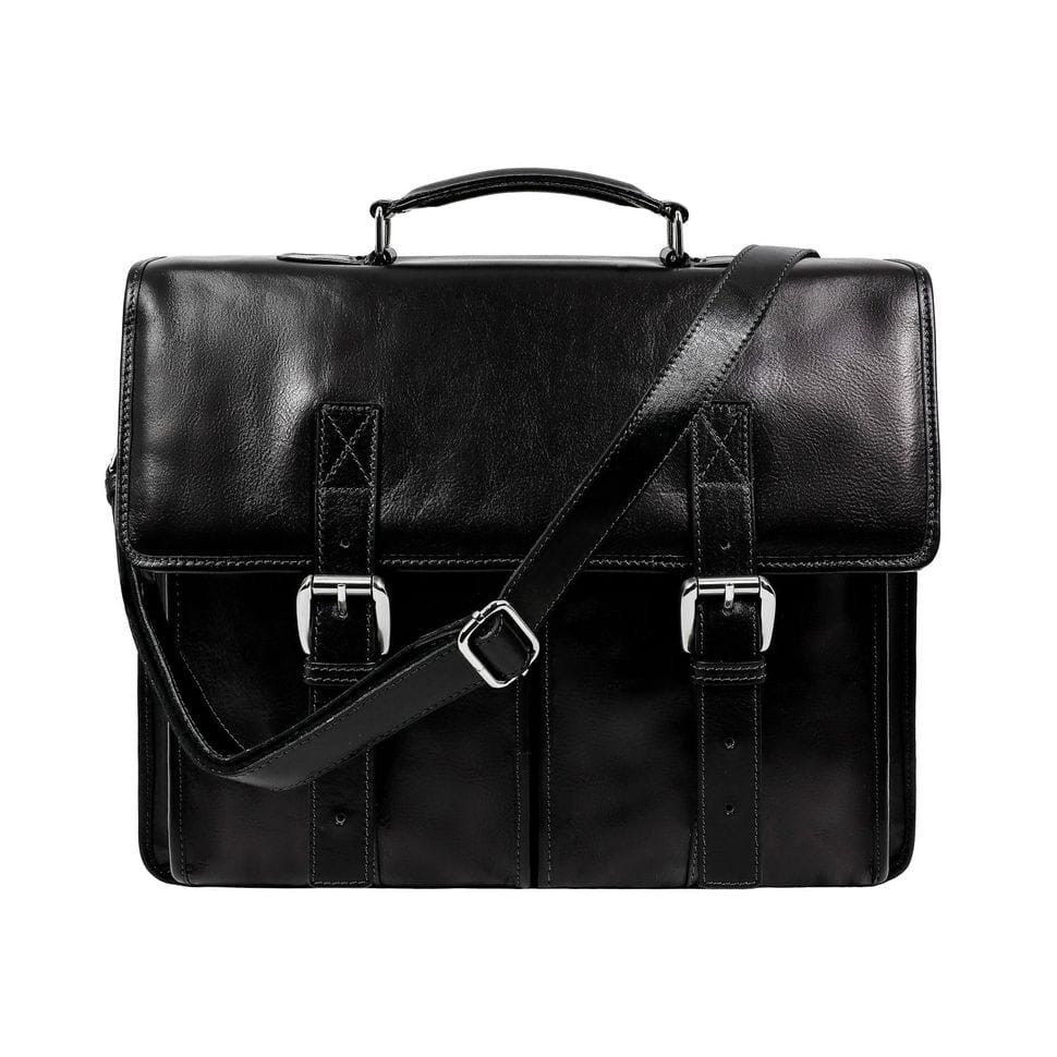 Шкіряний портфель італійський чоловічий — The Time Machine — чорний Time Resitance 5231101, фото 1