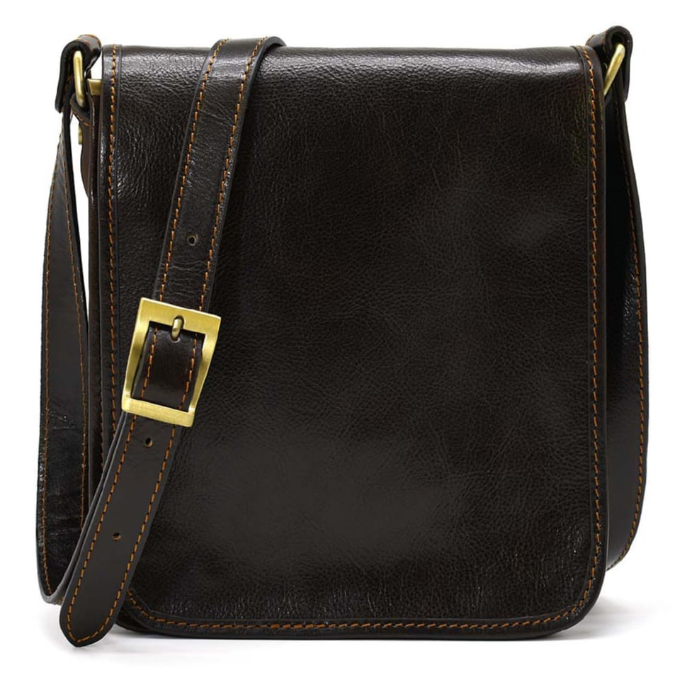 Чоловіча шкіряна сумка через плече компактний месенджер із натуральної шкіри коричнева 26*22*8 см, фото 1