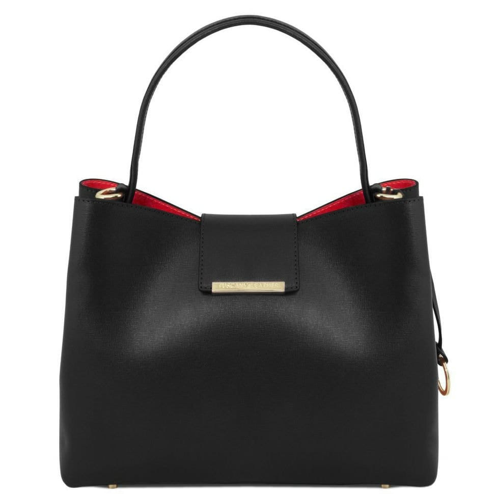 Жіноча сумка тоут із сап'янової шкіри Clio Tuscany TL141690 (Чорний), фото 1