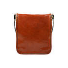 Чоловіча шкіряна сумка через плече місткий месенджер із натуральної шкіри коньячна 22*26*7 см, фото 5
