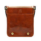 Чоловіча шкіряна сумка через плече місткий месенджер із натуральної шкіри коньячна 22*26*7 см, фото 10