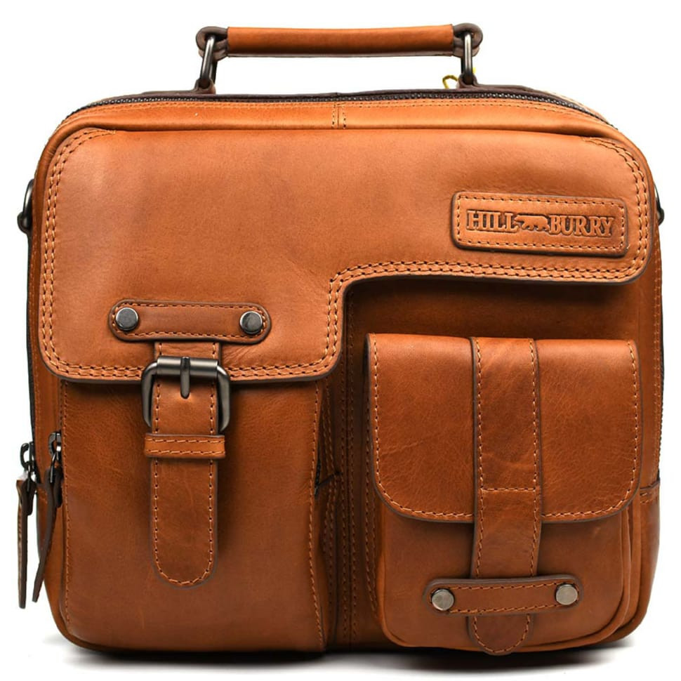 Чоловіча шкіряна сумка з ручкою HB870367B Hill Burry коньячна, фото 1