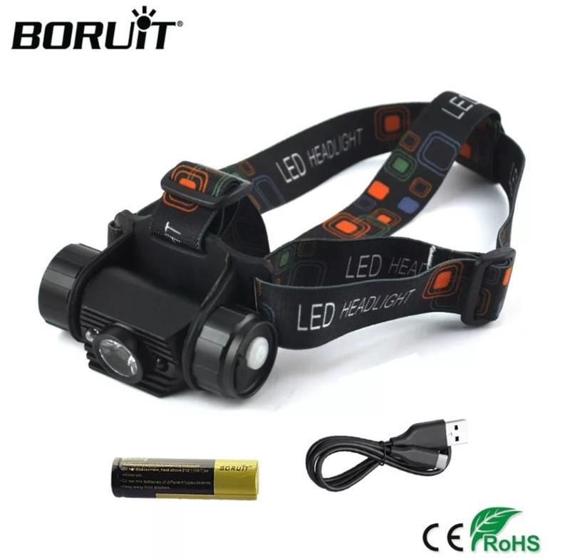 Налобний ліхтар Boruit RJ-020 + Акумулятор Ліхтар з датчиком руху 300Lm USB зарядка