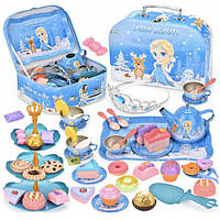 Дитячий іграшковий посуд Холодне Серце Ельза Чайний сервіз з десертами у валізці металевий (60686)