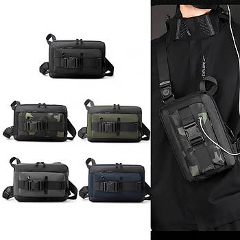 Чоловіча сумка тканинна 18*27 см багатофункціональна через плече з виходом під навушники в різних кольорах.