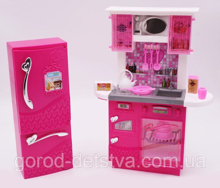 Лялькова меблі Gloria Кухня 3016 в комплекті холодильник, духова шафа, мийка, продукти, фото 1