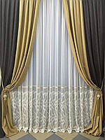 Тюль льон 5 м х 2,50 висота молочний низ вишивка