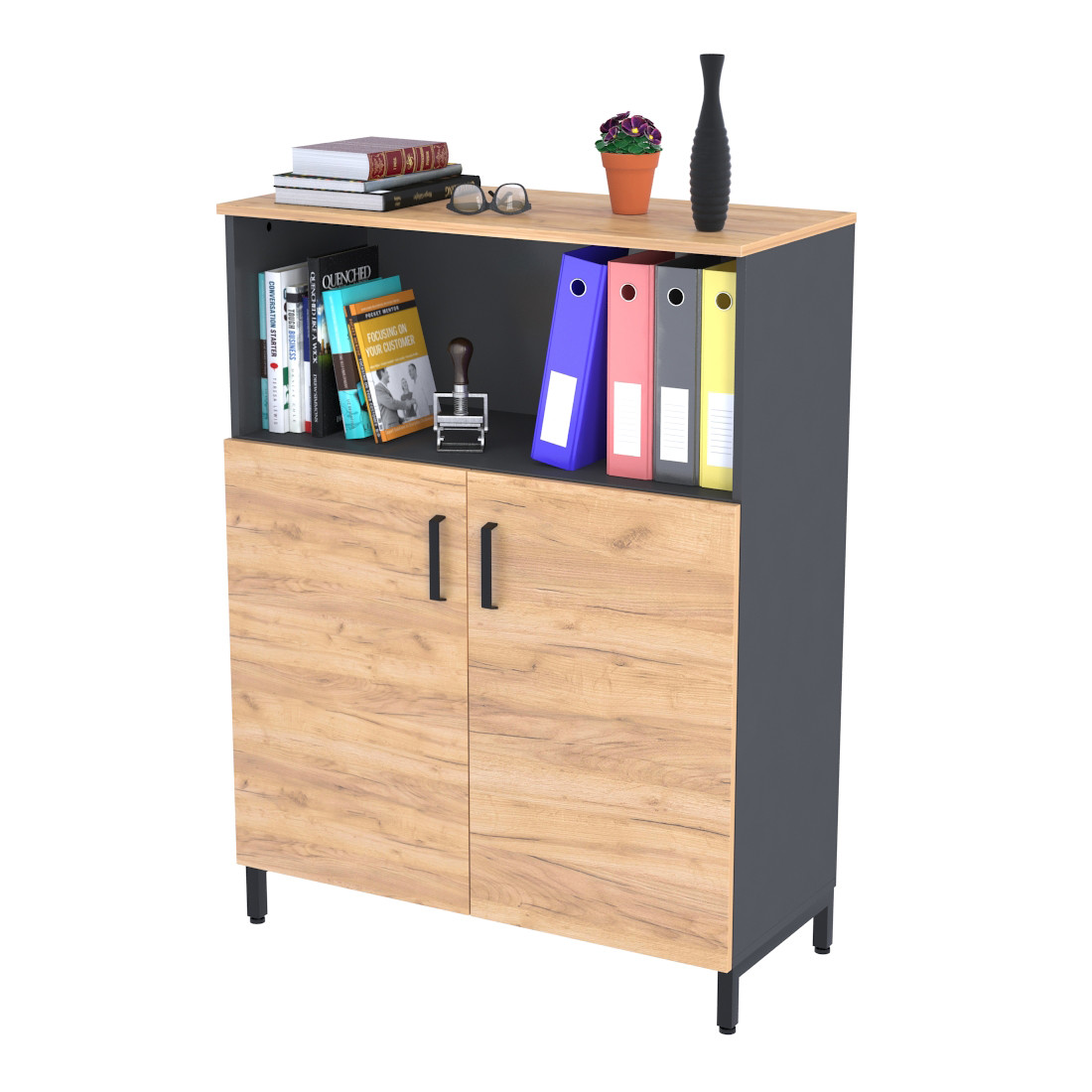 Тумба офісна двостулкова LTO-900-1200 каркас антрацит Loft Design