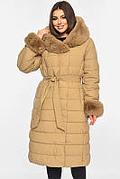 Куртка жіноча єврозима з хутром бежевого кольору 195314L