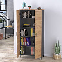 Шафа офісна з полицями для документів двостулкова LT-900-1900 каркас антрацит Loft Design Дуб Крафт Золотий