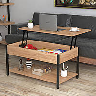 Журнальний кавовий столик прямокутної форми лофт L-5 slider Loft Design для дому, вітальні, залу Дуб Крафт Золотий