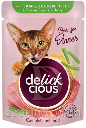 Delickcious Шматочки з ягнятиною, курячим філе та фасолю спаржевою в желе, 12 шт.