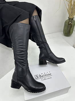 Чоботи жіночі Battine V1027-J2013-GM16-A500 Black чорні шкіряні на підборі 37