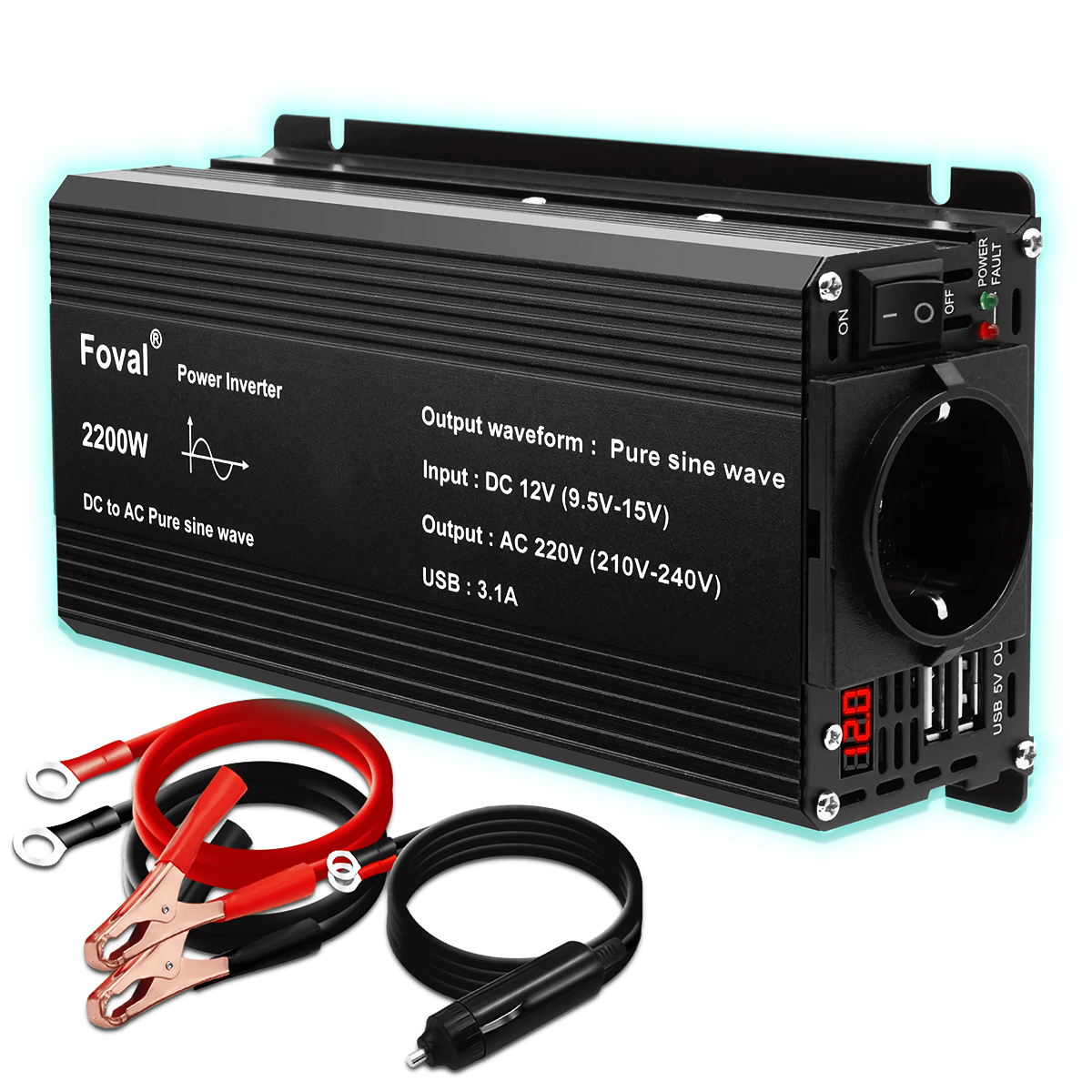 Інвертор Foval 1100w/2200w 12-220v pure sine чистий синус, перетворювач напруги 12 в 220 м