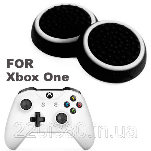 Силіконові накладки для джойстика Xbox One чорні з білим 2 шт