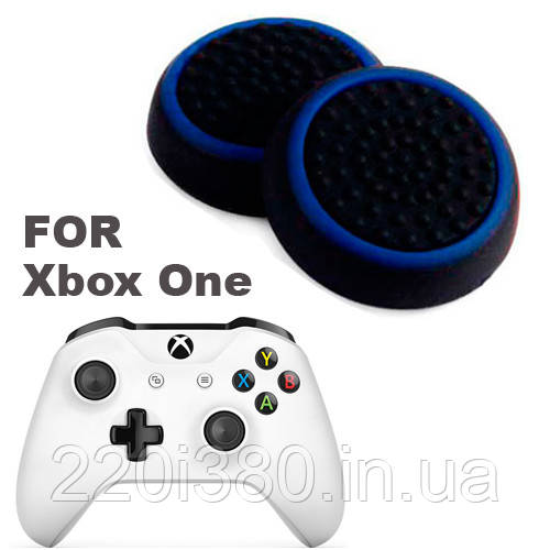 Силіконові накладки для джойстика Xbox One чорні з синім 2 шт
