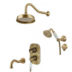 Бронзова душова система прихованого монтажу для ванни з верхнім душем та наповненням Bugnatese Oxford OXBR6331