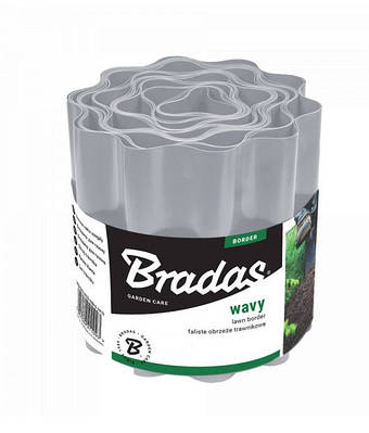 Бордюрна стрічка для клумб, 9 м х 10 см, світло-сіра, бордюр газонний Bradas (Польща)