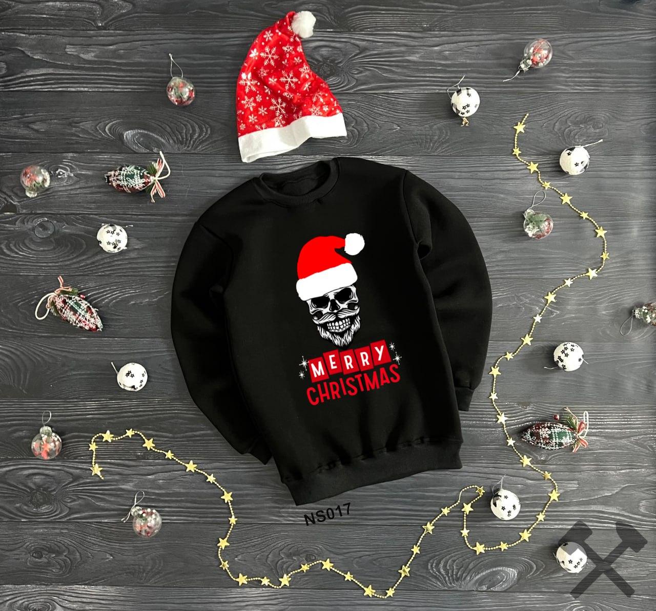 Толстовка новорічна зимова кофта утеплена з начосом світшот унісекс Merry Christmas чорний