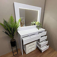 Косметичний туалетний столик для макіяжа з лед дзеркалом та підсвіткою, 5 шухляд