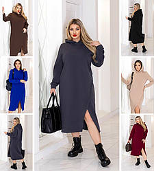 Спортивне плаття-худі великих розмірів довге тепле з капюшоном, сіре, бордове, бежеве, чорне, синє