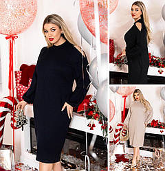 Тепле ангорове плаття міді великого розміру стильне з відкритими плечима, темно-синє, бежеве, чорне