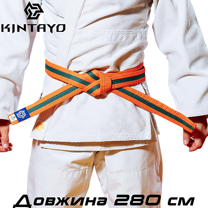 Пояс для кімоно дзюдо Judo Belt Kintayo Yuko Orange Green оранжево-зелений довжина 280 см зріст 180 см, фото 1
