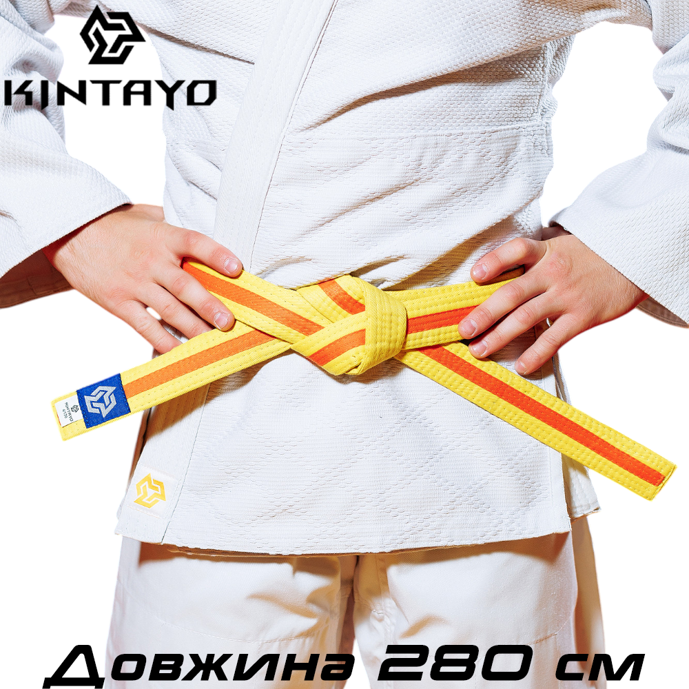 Пояс для кімоно дзюдо Judo Belt Kintayo Yuko Yellow Orange жовто-помаранчевий довжина 280 см зріст 180 см