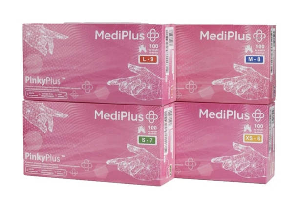 Рукавички нітрілові оглядові PinkyPlus, розмір М, рожеві, фото 1