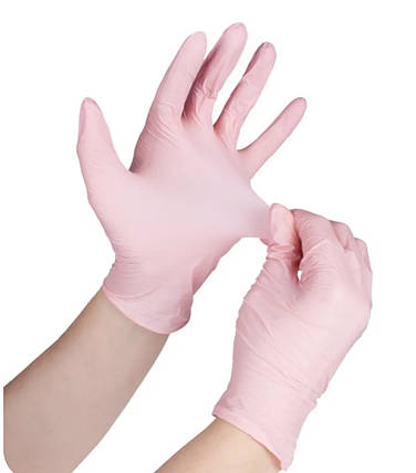 Рукавички нітрілові оглядові PinkyPlus, розмір М, рожеві, фото 3