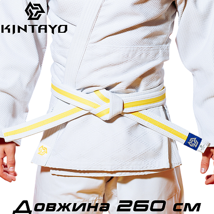 Пояс для кімоно дзюдо Judo Belt Kintayo Yuko White Yellow біло-жовтий довжина 260 см зріст 170 см, фото 1