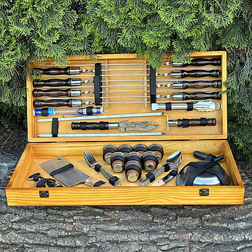 Подарунковий набір шампурів Магнат ручної роботи Світлий кейс