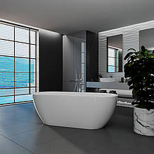 Ванна акрилова окремостояча суцільнолита AquaLuxe 1700x750 White з сифоном, фото 4