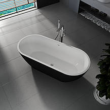 Ванна акрилова окремостояча суцільнолита AquaLuxe 1700x750 White/Matt Black з сифоном, фото 4