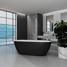 Ванна акрилова окремостояча суцільнолита AquaLuxe 1700x750 White/Matt Black з сифоном, фото 5