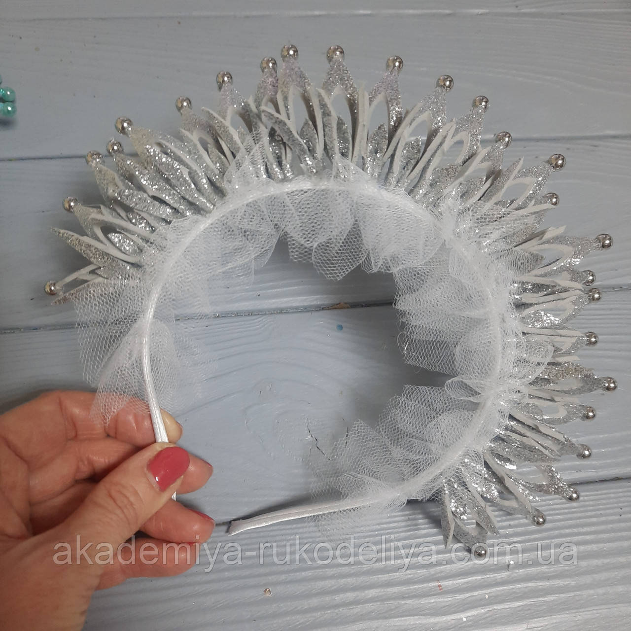 Обруч для свята — корона (сніжинка) срібло, фото 1