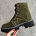 Черевики берці Жіночі зимові замшеві на товстій підошві шнурівці зелені коричневі 36-40 розмір (код:W-7614-зима), фото 2