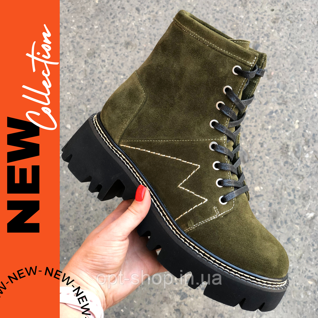 Черевики берці Жіночі зимові замшеві на товстій підошві шнурівці зелені коричневі 36-40 розмір (код:W-7614-зима), фото 1
