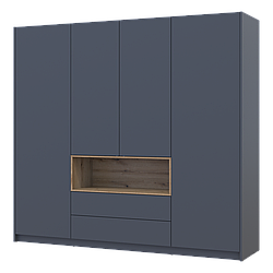 Стильна розпашна шафа сіра чотиридверна без ручок з полицями та штангою для одягу в спальню Дейл 4 ДСП