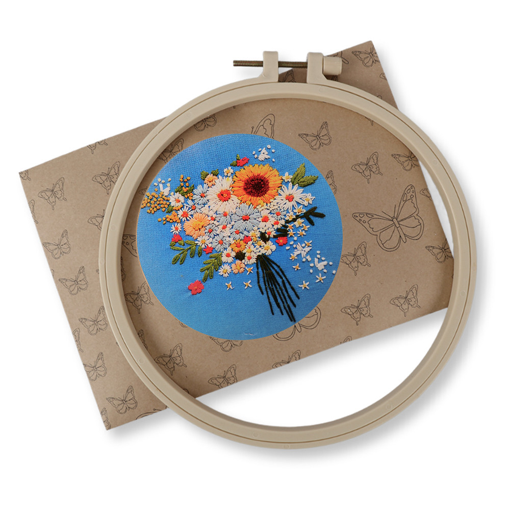 Набір для вишивання гладдю "Букет із соняшником", 20 см (з п'яльцями), фото 1