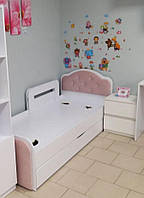 Ліжко дитяче з шухлядкою, бортиком і матрасом в білому кольорі 80*190 Канді зі стразами
