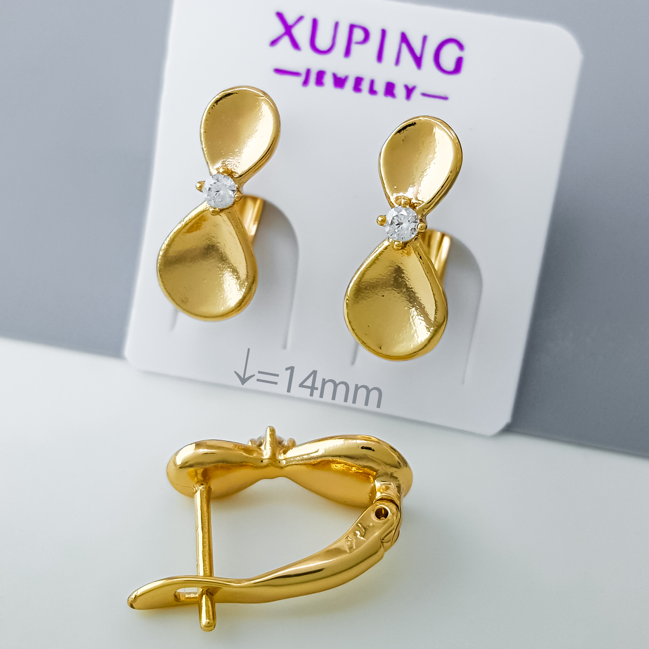 Сережки "Сяючий Бант" із цирконієм, англ.замок, медзолото Xuping позолота 18К