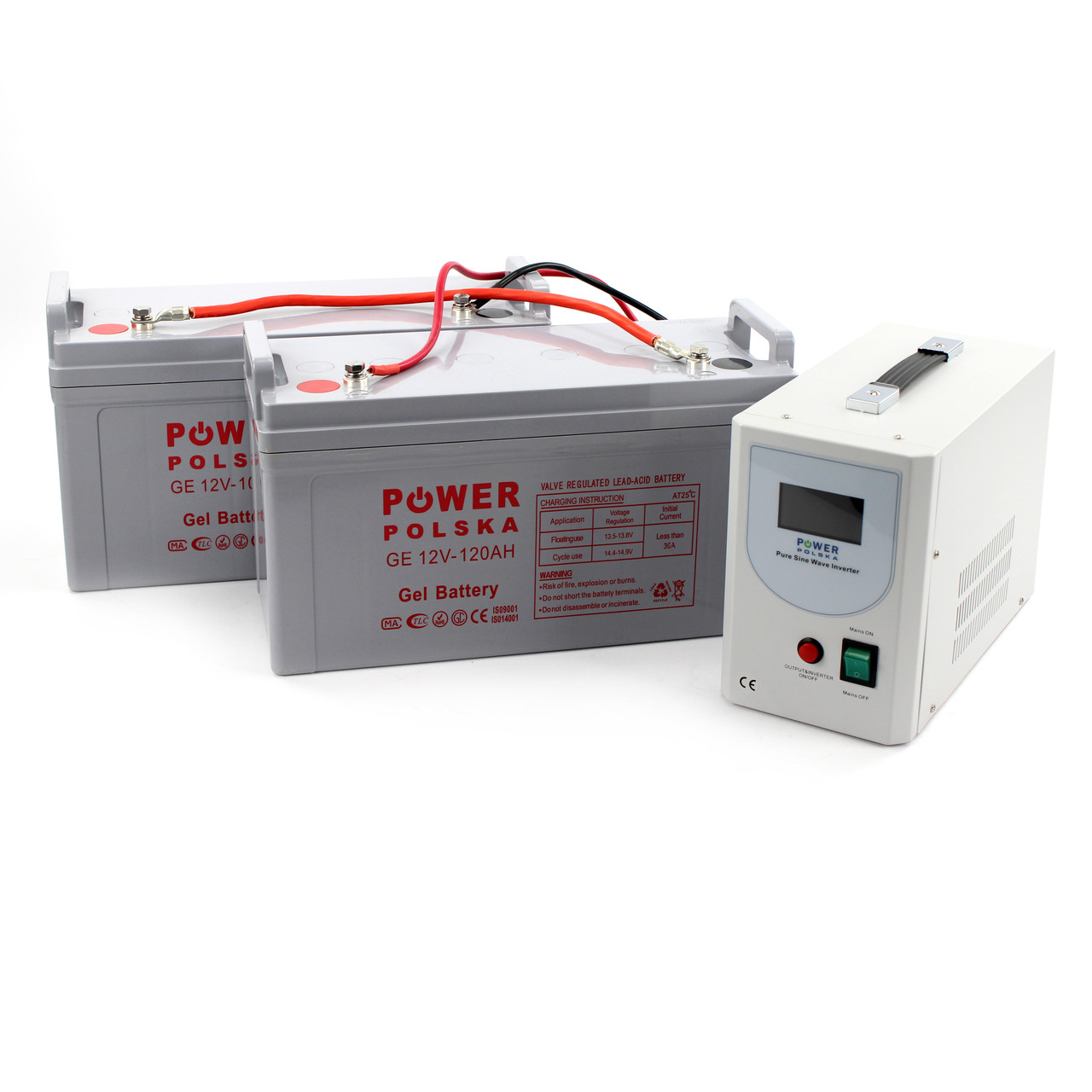 Комплект резервного живлення Power Polska ДБЖ 24V НВ1524 1200Вт + дві гелеві батареї GE 12V,120AH